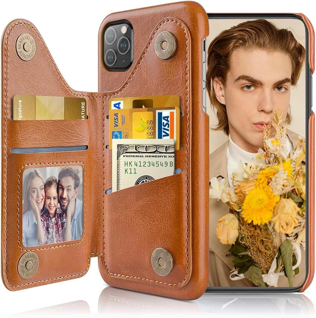 LOHASIC for iPhone 12 Pro Max Wallet Case, 5 Card Holder Phone Cover to Men Women, Premium PU Leather Credit Slot, Magnetic Clasp Kickstand Flip Folio Portfolio Pocket, 6.7 Inch - Brown