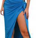 HWP Women Sexy Backless Maxi Dress Bodycon Sleeveless Tie Flowy Dresses Vacation Beach Dress with Slit Party Cocktail (Blue, M)