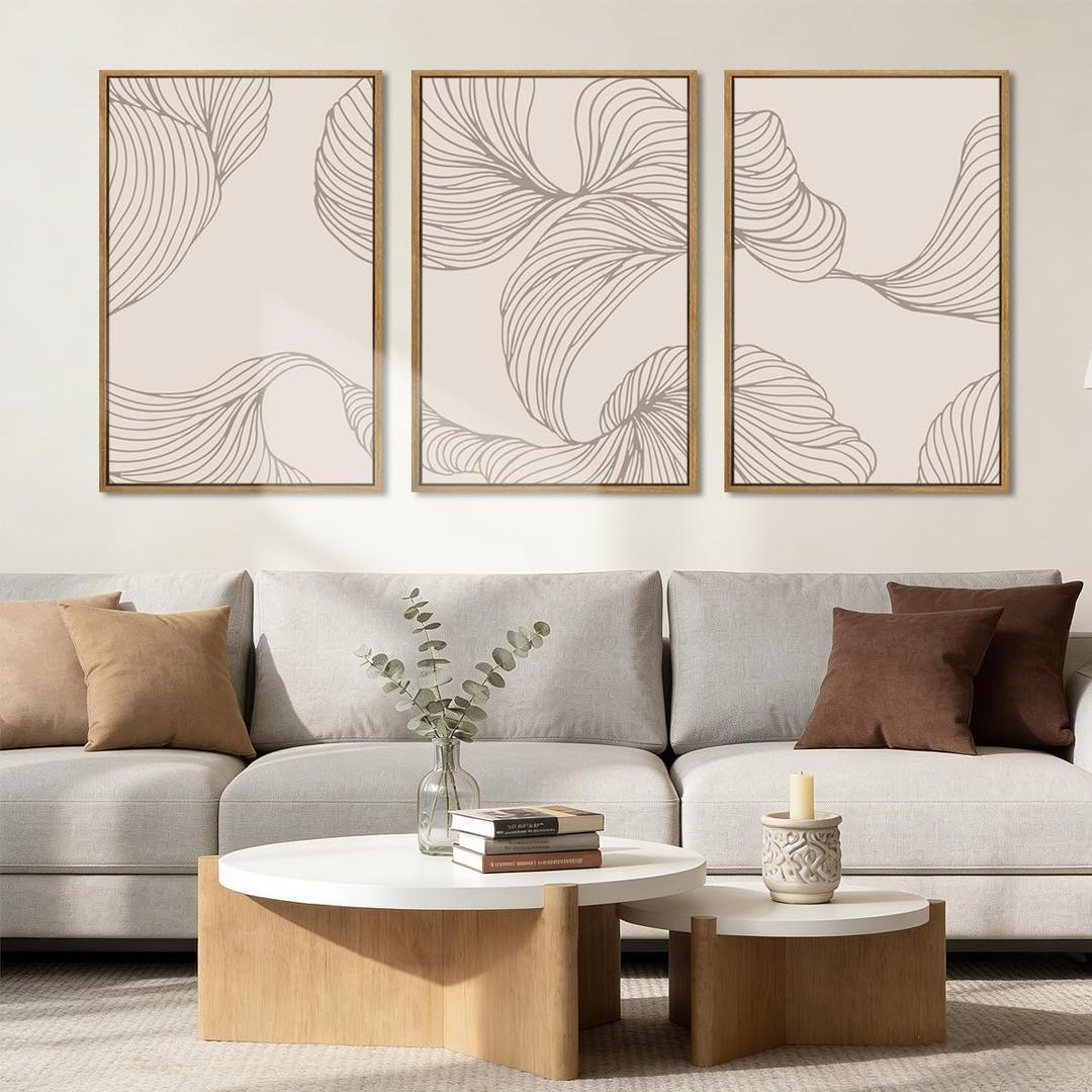 BINCUE Framed Neutral Beige Wall Art Modern Abstract Art Decor Minimalist Artwork for Living Room Bedroom Office 16x24 Inches Set of 3