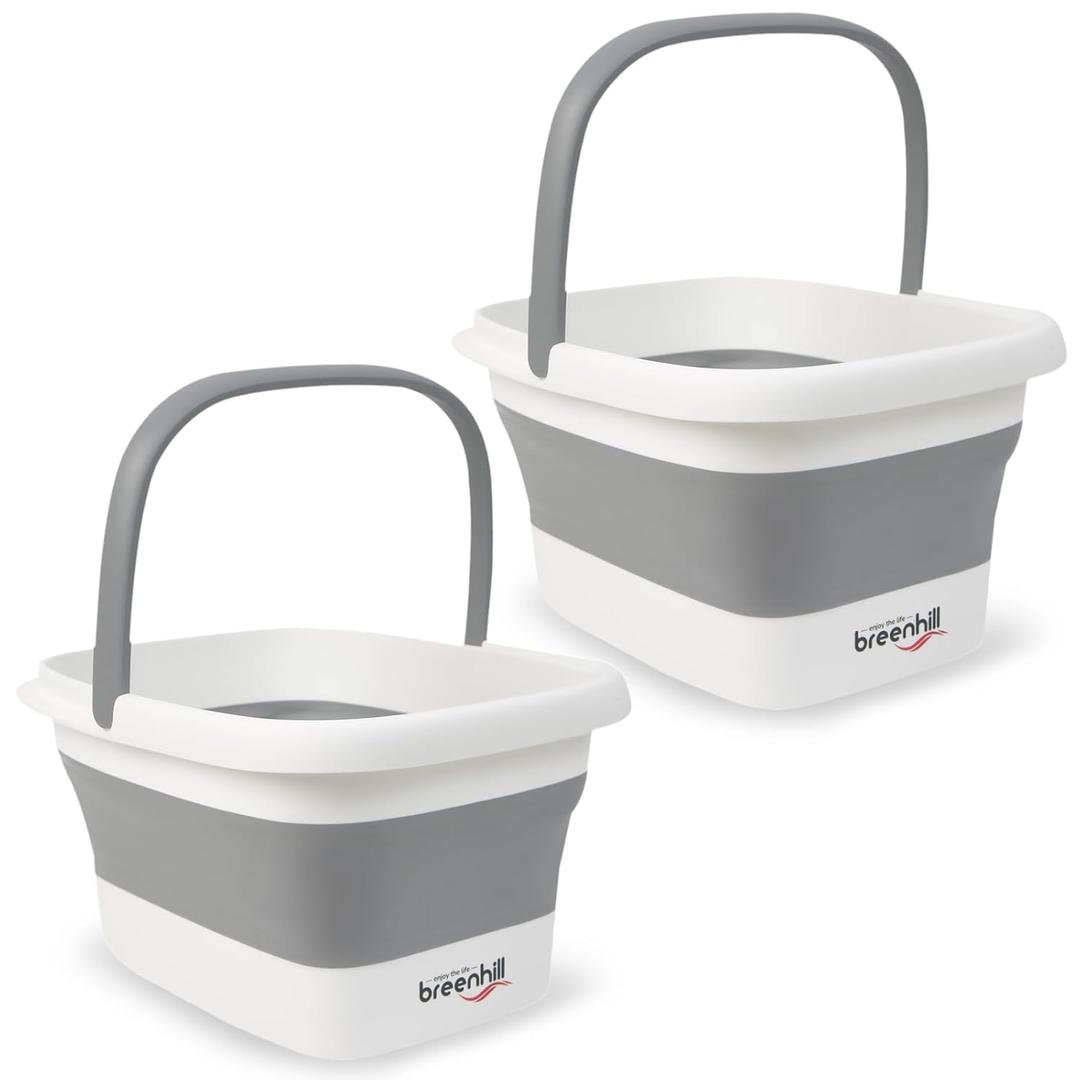2 Pack Foldable Foot Bath Basin, Collapsible Foot Soak Tub, Multifunction Plastic Basin with Handles,Foot Tub for Soaking Feet,Grey