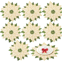 Poinsettia Placemats Set of 6 Neutral Embroidered Xmas Round Linen Cloth Place Mats Christmas Flower Table Mats Decorations for Xmas Winter Holiday Party Indoor Home Kitchen Dining