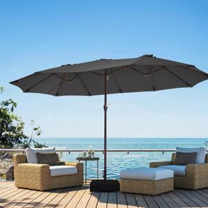 JEAREY 15ft Large Patio Umbrella with Base, Outdoor Rectangle Umbrella Double-Sided Market Umbrella with Stand for Pool, Deck, Backyard and Garden, Gray