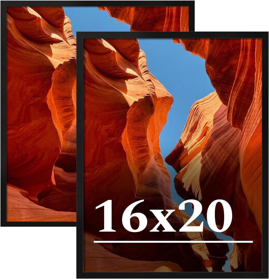 16x20 Picture Frame Set of 2, 16 x 20 Black Picture Frame with HD Plexiglas, 16 by 20 Poster Frame, Display Frame for Vertical or Horizontal, Presenting Spatial Aesthetics-Form & Light Series