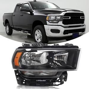 Black Housing Headlights Assembly Compatible with 2019-2024 Dodge Ram 2500 3500 Headlamp Halogen Type With bulb(s) Right Passenger Side CH2503338 68406276AE 68406276AD