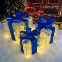 Christmas Decorations, Purtuemy Set of 3 Christmas Lighted Gift Boxes 140 LED Light up Present Ornament for Tree Indoor Outdoor Yard Holiday Door,Warm White (blue)