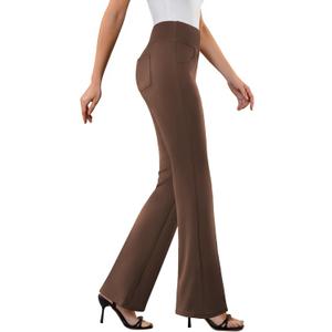 DLOODA Womens Dress Pants Stretchy Work Pants Business Casual Office Trousers Pull On Flare Slacks with 4 Pockets (Brown, S)