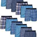 Hanes Men's Underwear Boxers Pack, Cool & Breathable Cotton Underwear, Moisture-Wicking Boxers for Men (Large, Blue Plaid - 12 Pack)