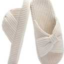 Chantomoo Slippers for Women Memory Foam House Bedroom Corduroy Bow Crossbands Slide Slipper Shoes Comfy Trendy Gift Slippers (9-10, Beige)