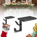 Chunful 2 Pcs 2 in 1 Fireplace Garland and Stocking Hangers Christmas Stocking Holder for Mantel Heavy Duty Metal Stocking Hanger Base for Fireplace Holiday Xmas Party Decor (Black)