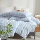 Duvet Cover Full Size Blue White Striped Duvet Cover Set Washed Cotton Linen Feel Chic Bedding Set for All Seasons Breathable Durable Textured (Wide Striped QLBT)