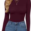 MANGOPOP Women's Crew Neck Short Sleeve Bodysuit Long Sleeve Body Suit T Shirts Basic Slim Fitted Tops (Red, S)