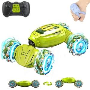 Gesture Sensing RC Stunt Car for Boys, 2.4Ghz Remote Control Twist Cars Toys for 6-12 yr Boys&Girls - 360 Rotating Spray Drift Off Road w/Lights&Music, Best Gifts for Kids, Blue