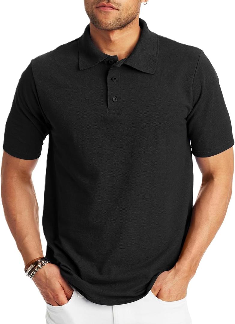Hanes Mens Pique Short Sleeve Polo Shirt, Three-button Midweight For, Black, X-Large US