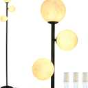 3 Globe Floor Lamps for Living Room, Black Standing Lamp with LED G9 Bulbs, Modern Floor Lamp with 3D Moon Printing Frosted Shades, Corner Tall Light for Bedroom, Stand Up Lamp for Office Kids Room