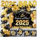 Graduation Decorations Class of 2025-122pcs Black Gold Graduation Party Decorations include Balloon Boxes with Letters, Balloon Arch Kit and Backdrop for 2025 Grad Party Supplies