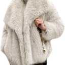 Wyeysyt Womens Faux Fur Coat Cropped Fluffy Shaggy Jacket Lapel Winter Warm Furry Short Coat