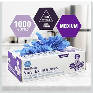 MED PRIDE Disposable Multipurpose Hand Protection Nitrile-Vinyl Blend Exam Gloves, Medium 100 - Powder, Latex & Rubber Free - Single Use Non-Sterile Protective Gloves, 7 pack MED PRIDE Disposable Multipurpose Hand Protection Nitrile-Vinyl Blend Exam Gloves, Medium 100 - Powder, Latex & Rubber Free - Single Use Non-Sterile Protective Gloves, 7 pack