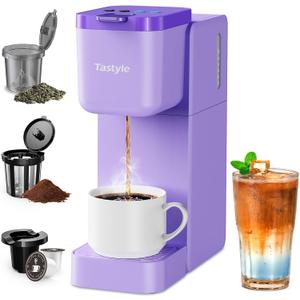 Single Serve Coffee Maker for K Cup, Ground and Tea, Hot and Iced Coffee Machines with Bold Setting, 6 to 16 Oz Brew Sizes, Compact for Small Spaces, Purple (2.0 Version)