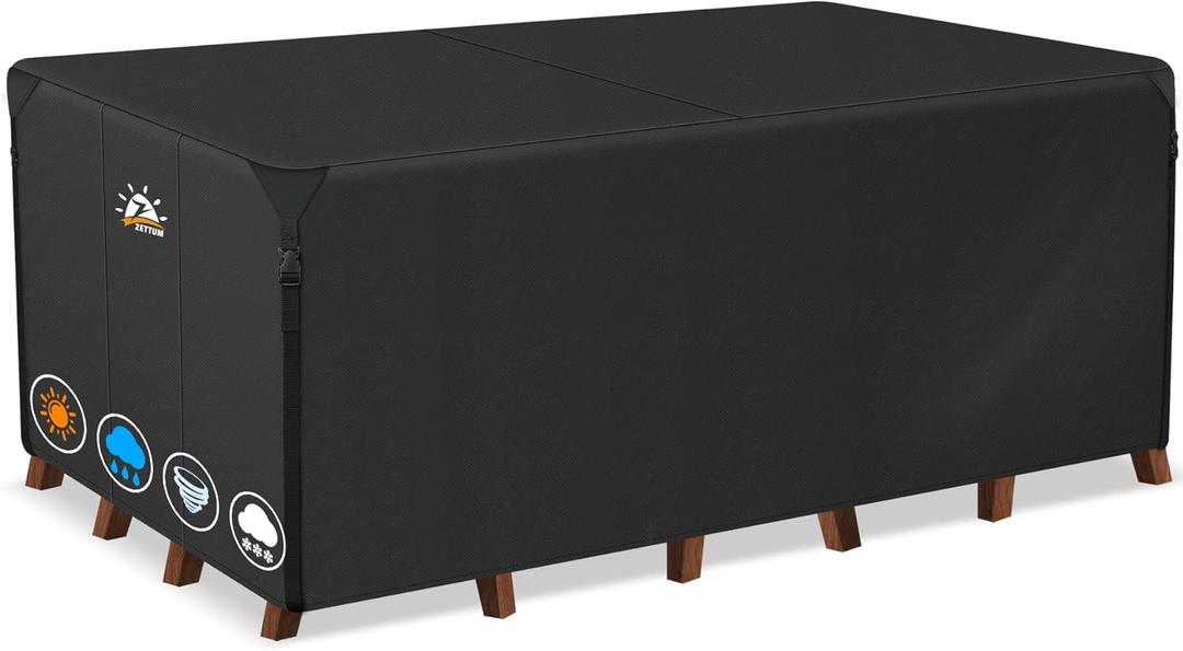 Zettum Patio Furniture Cover Rectangle - 110 Inch Outdoor Table Cover Waterproof & Heavy Duty, Large 600D Lawn Furniture Sofa Set Covers for Outside Dining Table and Chairs Combo - 110 x 74 x 28 Inch