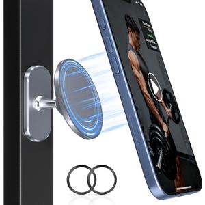 Itramax Gym Magnetic Phone Holder for MagSafe,360 Adjustable Alloy Cell Phone Stand Holder,Dual Magnet Portable Gym Workout Mount with Magnetic Ring for iPhone 17 16 15 14 13 12&Smartphones,Men/Women