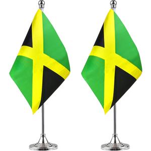 3 x WXTWK 2 Pack Jamaica Flag Jamaican Desk Flag Small Mini Jamaican Table Flags With Stand Base,Home Office Festival Events Celebration Decorations