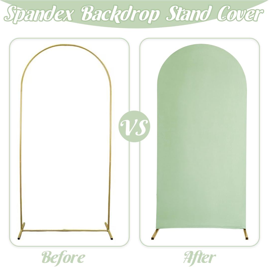 Matte Sage Green Spandex Fitted Wedding Arch Covers for Round Top Chiara Backdrop Stands, Green, 6'