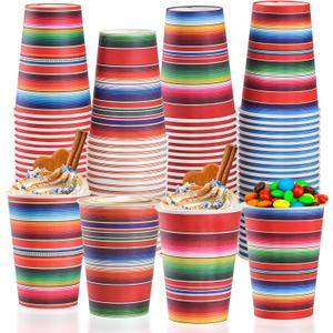 100 Pack Fiesta Paper Cups Mexican Serape Disposable Beverage Cups Cinco De Mayo Party Decorations for Mexican Fiesta Birthday Party Supplies (9 oz)
