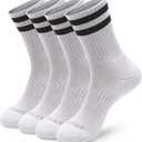 MONFOOT Men's/Women's 4-8 Pairs Athletic Cushion Crew Socks, Multipack (Medium, 09 [Stripe] White With Black Stripes)