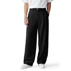 Heyfanee Mens Casual Pants Relaxed Fit Stretch Waist Dress Slacks for Men Baggy Trousers Black 32