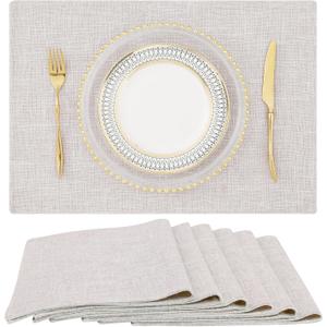 homing Cotton Linen Placemats Set of 6, Cloth Washable Farmhouse Dining Table Mats for Indoors & Outdoors, Easy to Clean, Neutral Beige, 13 x 19 Inch