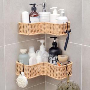 GRANNY SAYS Corner Shower Caddy, 2 Pack Rustproof Corner Shelves, Wicker Shower Organizers and Storage, Inside Shower Shelf for Home Decor