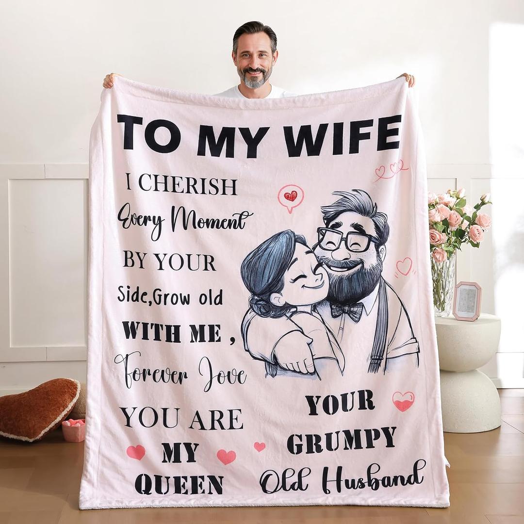 weigelia to My Wife Blanket - Romantic Anniversary, Christmas & Valentines Day Gifts for Wife, Cozy Fleece & Sherpa Throw Blanket for Bed, Couch or Sofa (Rose Pink, 50" x 60")