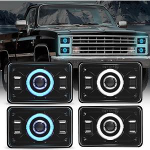 4x6 LED Headlights DOT Approved with Blue DRL Amber Turn Signal Halo Compatible for 1986 Che-vrolet CK 10 Rectangular H4656 H4651 H4642 H4652 Peterbilt 357 378 379 XR400 XR250 XR650