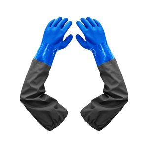 Haiou PVC Chemical Resistant, Long Rubber, Heavy Duty Waterproof Gloves for Chemical and Acid Work, 25 inches, Large-(Blue)