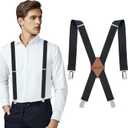 Suspenders for Men 1 Inch Wide,Strong Metal Clips with rubber,Men's Suspenders Xback pad Rubber Adjustable (Black)