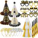 Sratte 36 Pcs Black Gold Style Birthday Party Favors Set Happy Birthday Hat Headband Glasses Noise Makers Party Horns