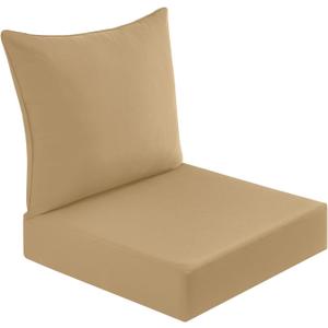 downluxe Outdoor Deep Seat Cushion Set, Waterproof Patio Furniture Cushions with Zipper for Outdoor Chair Sofa, 24" x 24", Khaki (Beige), Pack of 2