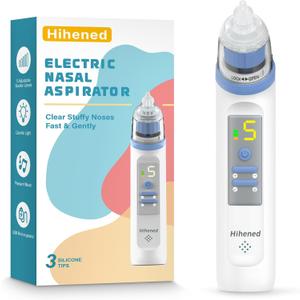 Electric Nasal Aspirator for Baby, Nose Aspirator for Toddlers, Rechargeable Baby Nose Sucker, Nose Cleaner with 3 Silicone Tips, 5 Suction Levels, Music and Light Soothing Function，Blue