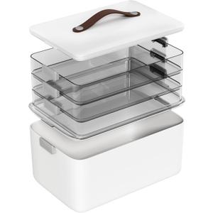 MOPALL 4-Tier Medicine Organizer Storage Box, Portable Latch Bin with Lid and Leather Handle, Cabinet Closet Organization for Home Office, Pill Bottle, First Aid, Sewing, Art, Craft