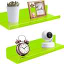 ROYALITA Small Acrylic Shelves Wall Mounted | Set of 2 | 12 Inches | Wall Hanging Plant Display Shelves, Room Decor Floating Wall Shelves for Gaming Room Bedroom, Living Room, Office, Green