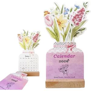 2 x Small Desk Calendar 2026-2027 Flower Calendar 2026 12 Months Floral Desktop Calendar - Mini Standing Flip Decorative Flower Calendar for Home, Office and Desk Accessories