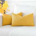 OTOSTAR Pack of 2 Throw Pillow Covers 16x24 Inch Linen Yellow Pillowcases Farmhouse Decorative Solid Pillow Covers 40x60 cm Lumbar Cushion Case for Home Decor Sofa Couch Bed (Yellow)