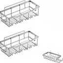 Premium Stainless Steel Shower Box Non-perforated bathroom shelves Shower rack Sticky shower box 5 Pack Stainless Steel Bathtub Organizer Bathroom storage and home dcor (Stainless steel (set of three))