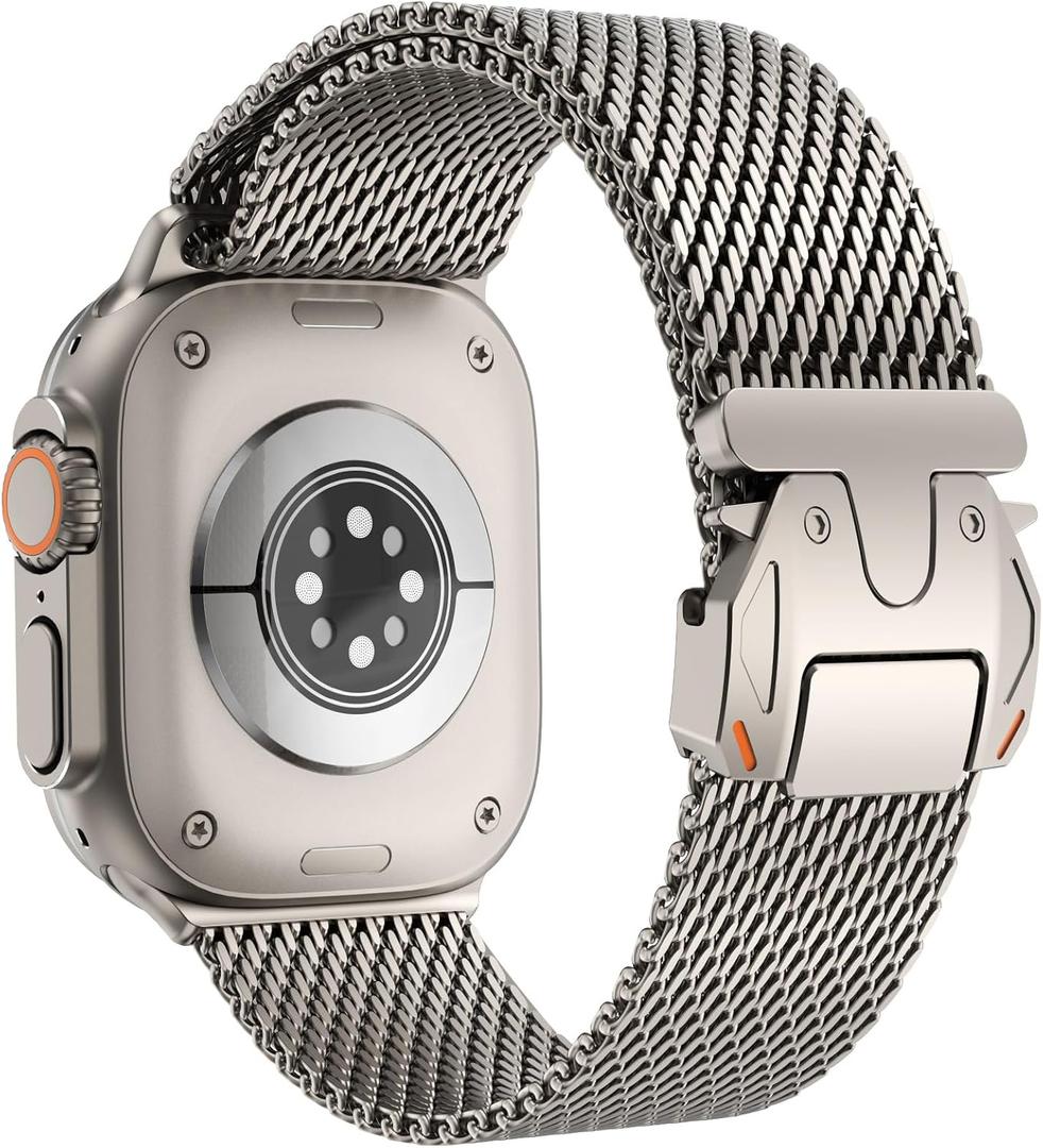 FULLIFE Milanese Mesh Loop for Apple Watch Band Apple Watch Ultra 3/2/1 Band 49mm 46mm 45mm 44mm Men Women, Stainless Steel Metal Band Parachute-style Buckle for iWatch Series 11 10 9 8 7 6 SE3 5 4 3