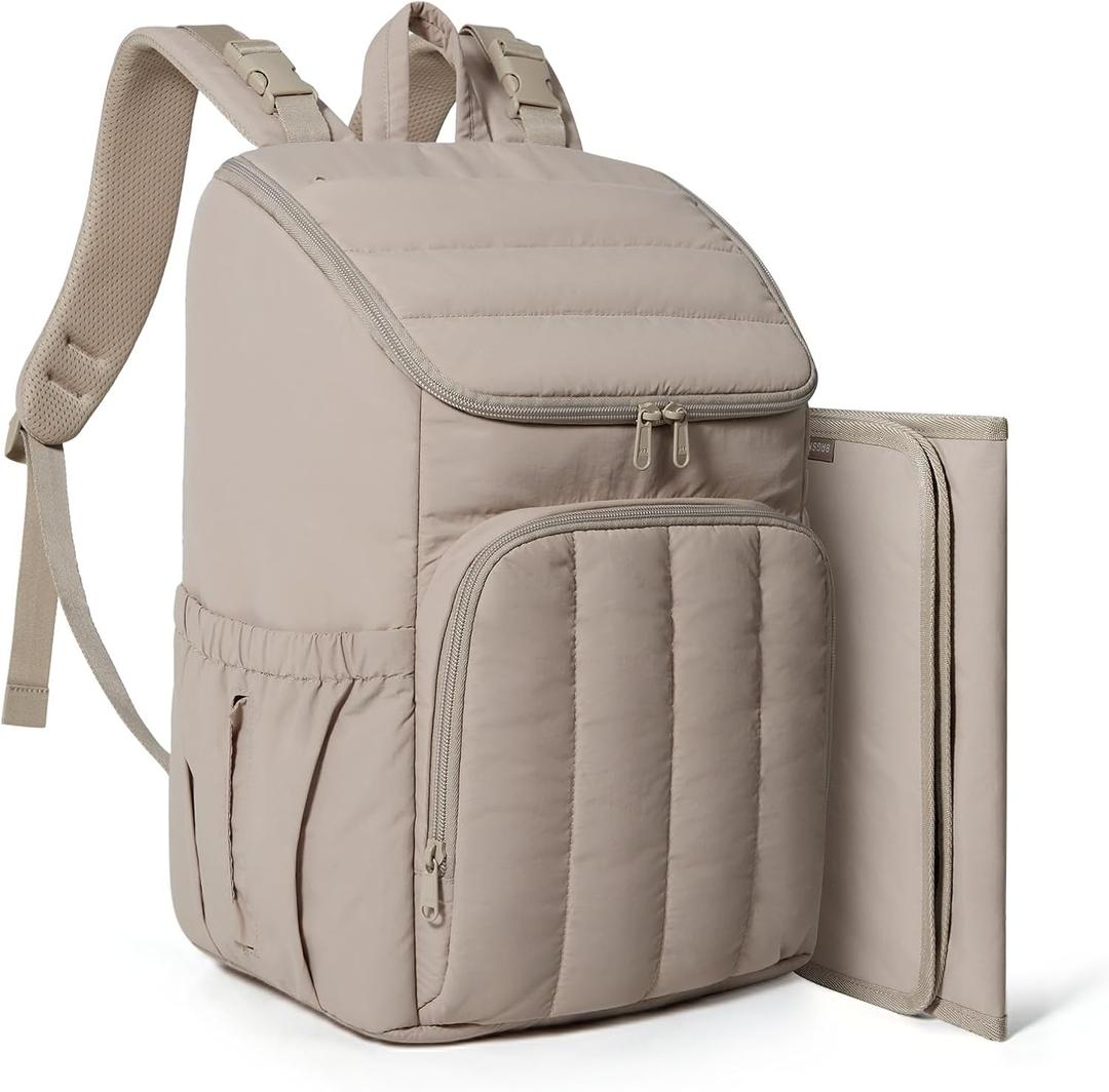 BAGSMART Diaper Bag Backpack, Large Baby Diaper Bag, Quilted Puffy Baby Bag for Mom with Quick-access Insulated Pockets, Lightweight Versatile Travel Backpack (Brown)