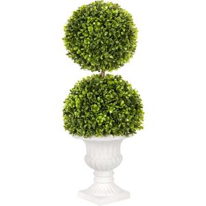 Artificial Boxwood Topiary Ball in Urn Container, 20" Topiary Centerpiece for Home Dcor, Mini Fake Plant Greenery Arrangement