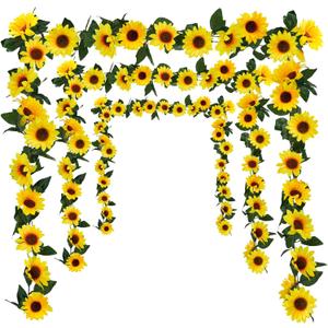 Uieke 3 Pack Artificial Sunflower Garland, 7.5ft/Strand Silk Sunflowers Hanging Vines Flowers with Green Leaves for Room Kitchen Garden Birthday Wedding Baby Shower Party Table Decor Large