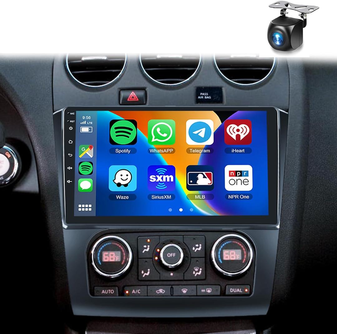 2+64G for Nissan Altima 2008-2012 Auto A/C Android Car Radio Stereo, Wireless Carplay Android Auto 9 inch Touch Screen Bluetooth Car Audio Receiver Support GPS WiFi Backup Camera FM/RDS SWC