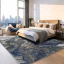 Modern Washable Rug for Living Room: Abstract 10x14 Area Rugs for Bedroom Low Pile Non Slip - Stain Resistant Carpet for Dining Room Indoor - Blue Gold