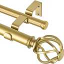 KAMANINA 1 Inch Double Curtain Rod 72 to 144 Inches (6-12 Feet), Gold Curtain Rods for Windows 66 to 120, Heavy Duty Telescoping Drapery Rod with Twisted Cage Finials